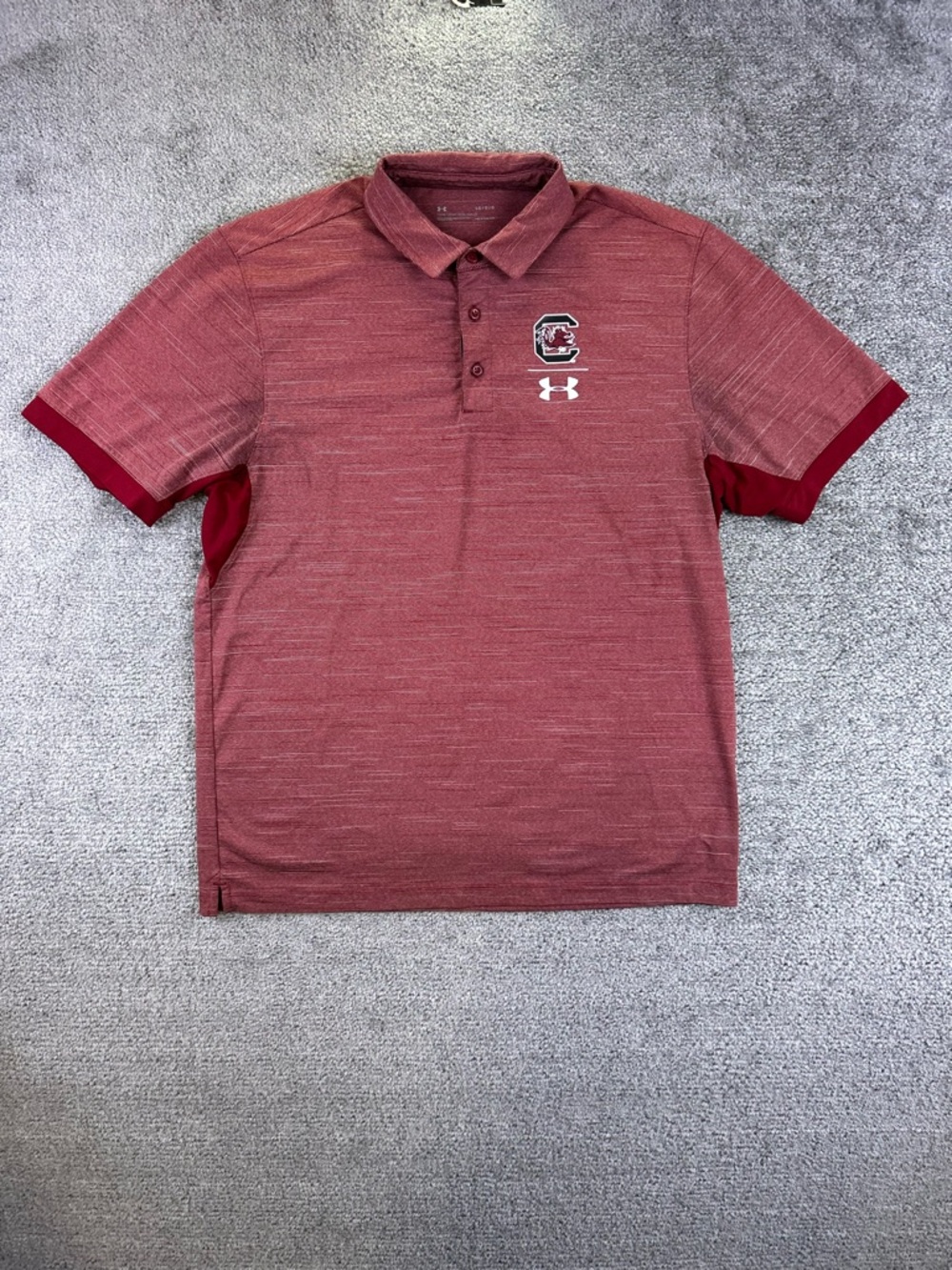 USC Gamecocks Under Armour Polo Mens L Loose Heatgear Red South Carolina Heather
